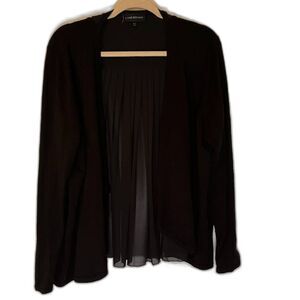 Lane Bryant Cardigan 14 Black Open Front Sheer Pleated Back Business Casual